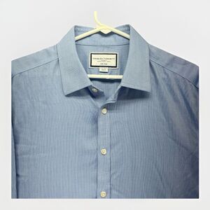Charles Tyrwhitt Dress Shirt Mens XL 17.5/44 Blue Non-Iron Long Sleeve Slim Fit